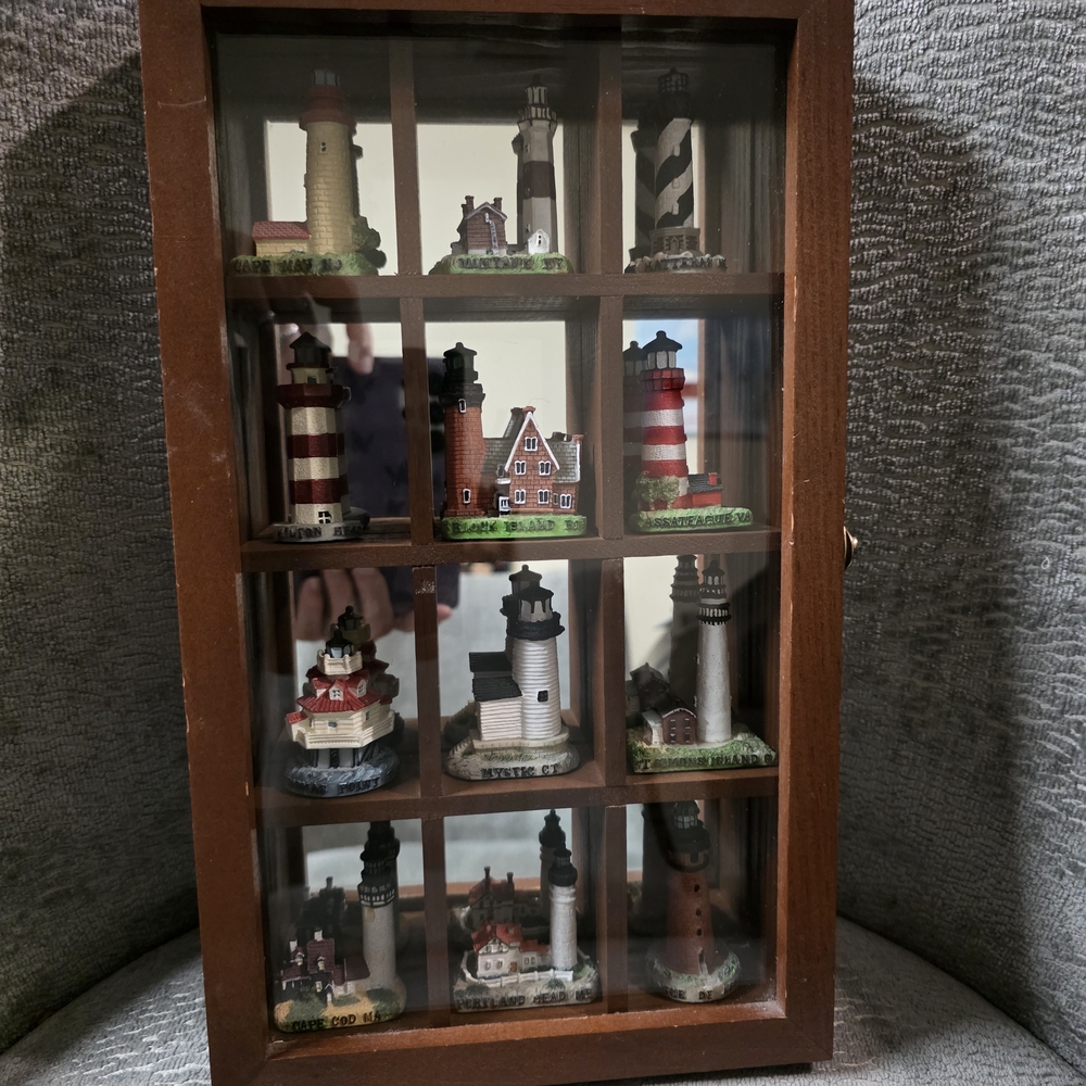 Scaasis Mini Lighthouse Collection with Wooden Case Hang On Wall Nautical Decor